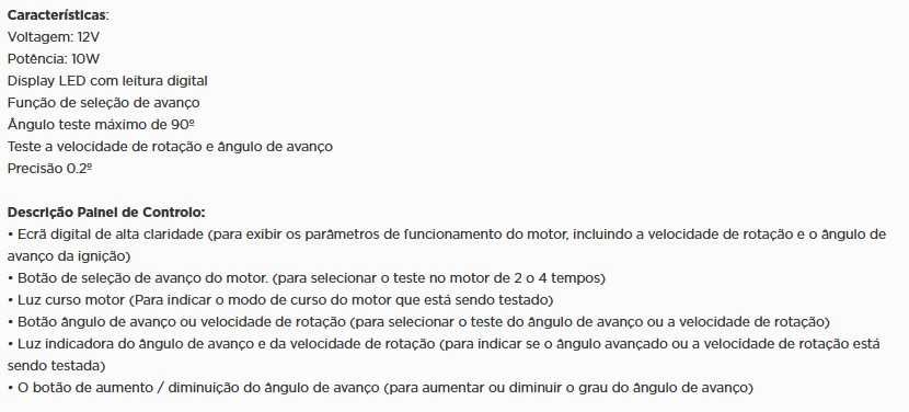 Ponto Motor Pistola Estroboscopica Digital 12V Ângulo Avanço Rotação