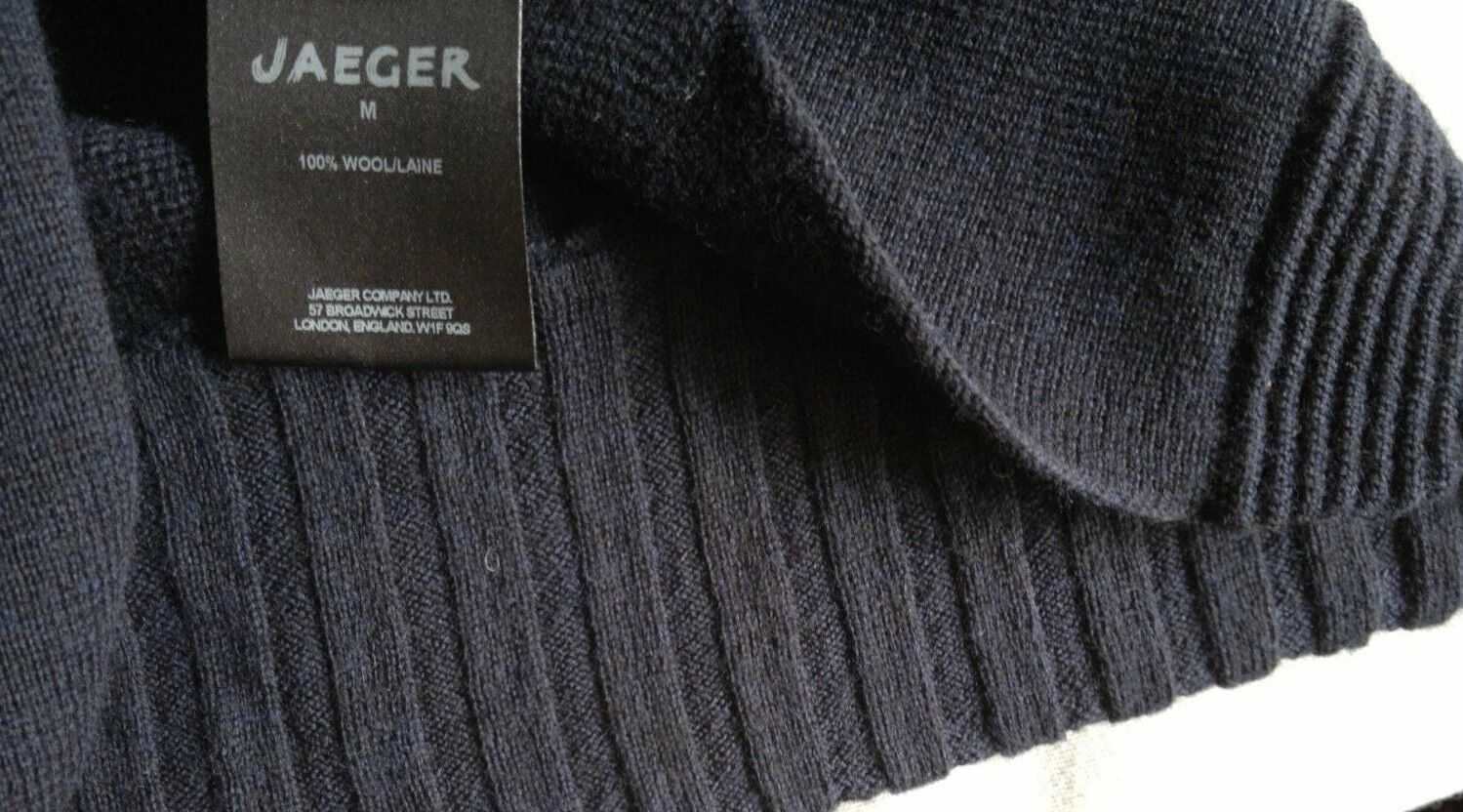 Jaeger Cos Cardigã Azul Marinho Lã Pura Manga 3/4 Blue Wool Cardigan M