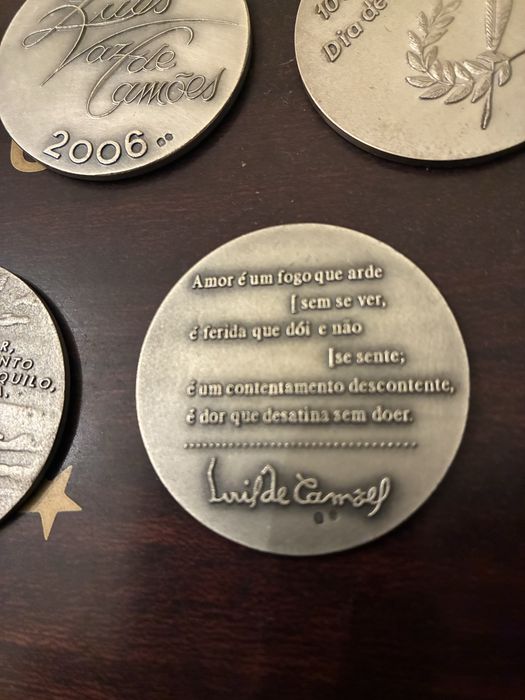 Colecao moedas comemorativas sobre Camoes em prata 925 Camoes