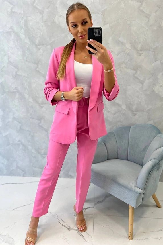 Przepiękny elegancki zestaw garniturowy marynarka +spodnie M pink