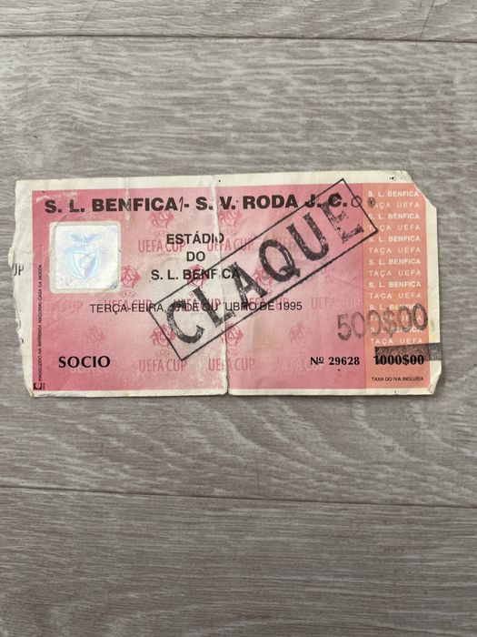 bilhete raro Benfica x Roda ( claque no name boys ) 1995