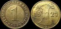 Moeda de 1 Reichspfennig - 1927 - Alemanha - Karlsruhe