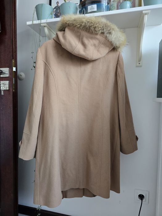 Plaszcz klasyczny wełniany beżowy karmelowy XL XXL 44 42 kaszmir wełna
