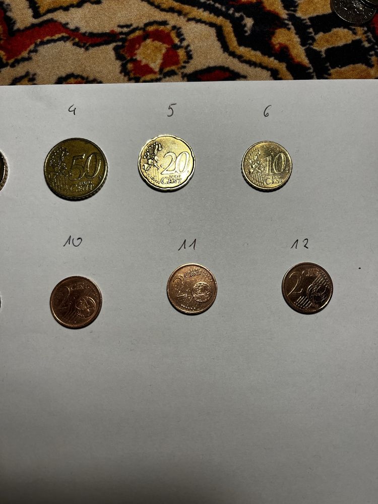 12 monet Euro/Euro Cent z 2002r + 1 moneta 10 Euro Cent z 2000r