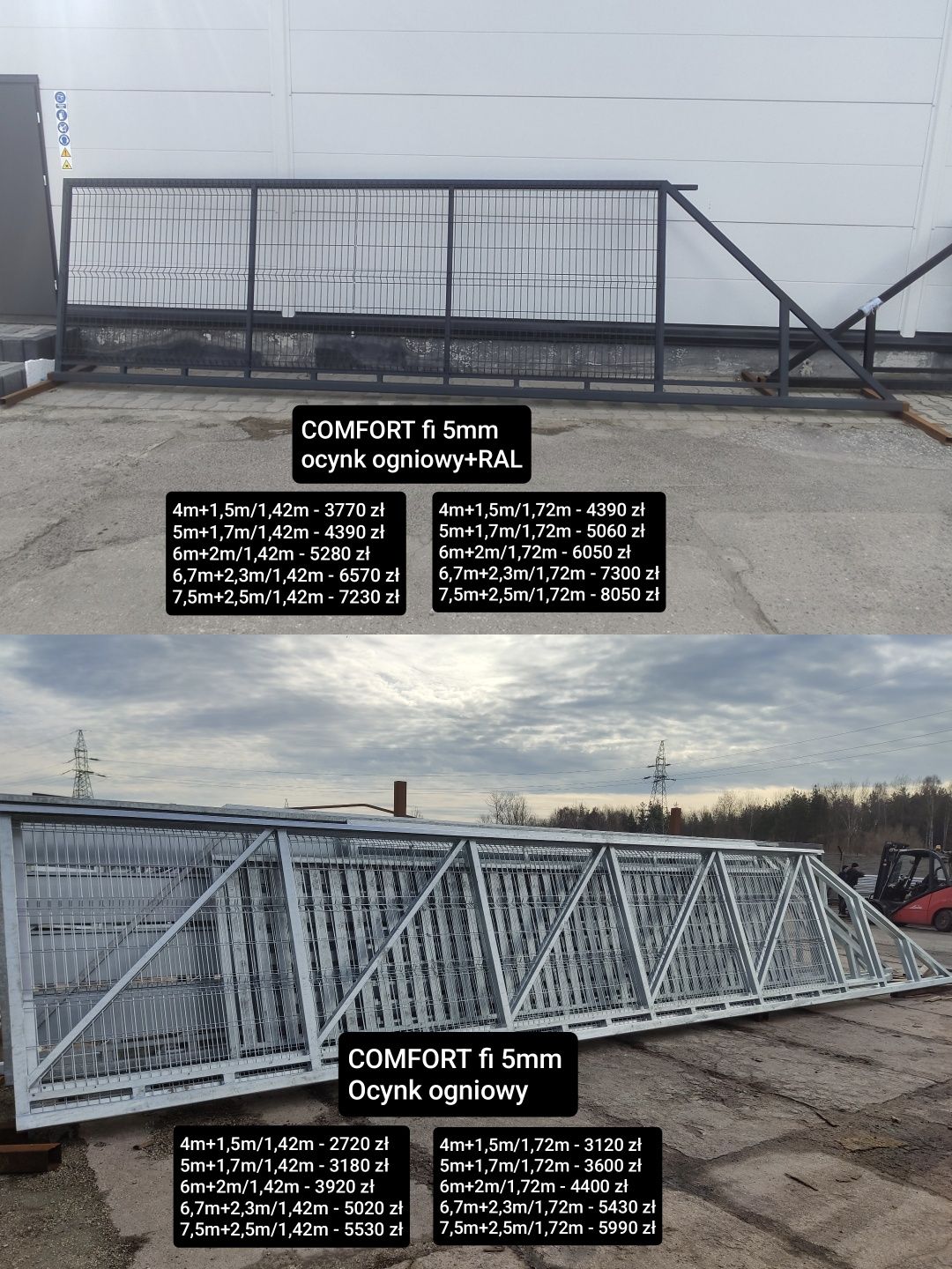 Brama przesuwna palisada pion 5m PREMIUM CLASSIC, ocynk ogniowy+RAL