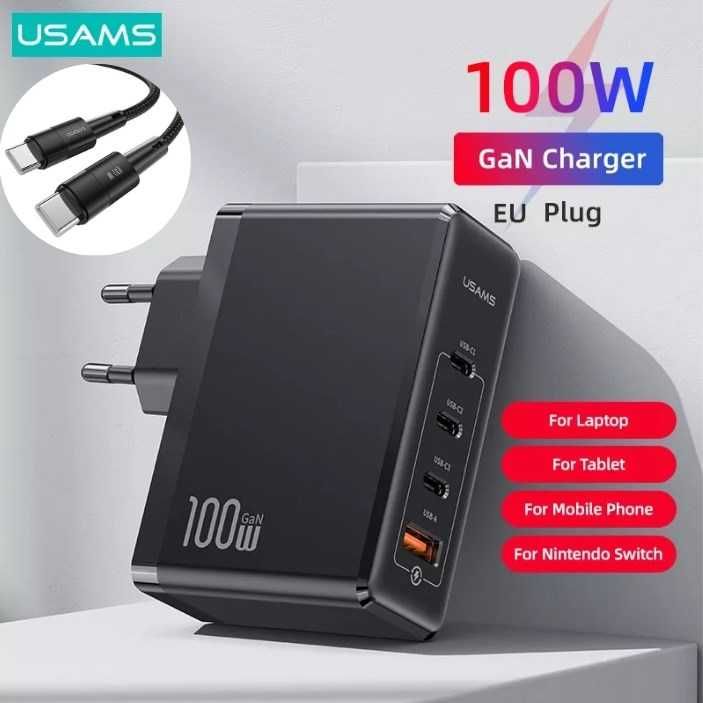 ⇒ Зарядное устройство USAMS GaN 100W  (4 USB) + Кабель Type-C 100W PD