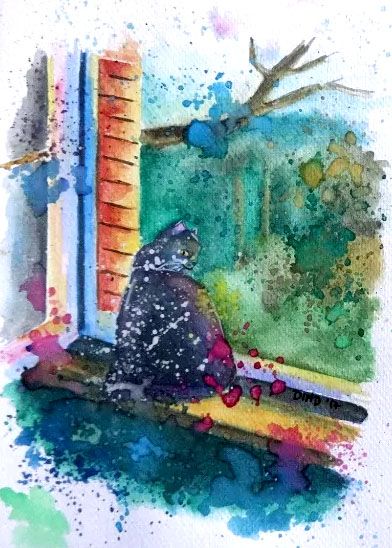 Obraz ręcznie malowany akwarela ilustracja kot różne wzory kotki