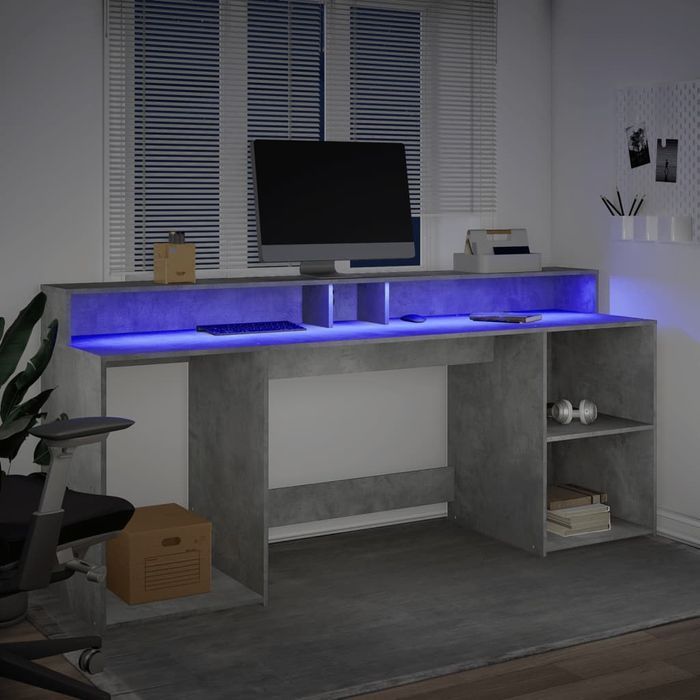 Vidaxl Biurko Z Podświetleniem Led, Betonowa Szarość, 200X55X91 Cm