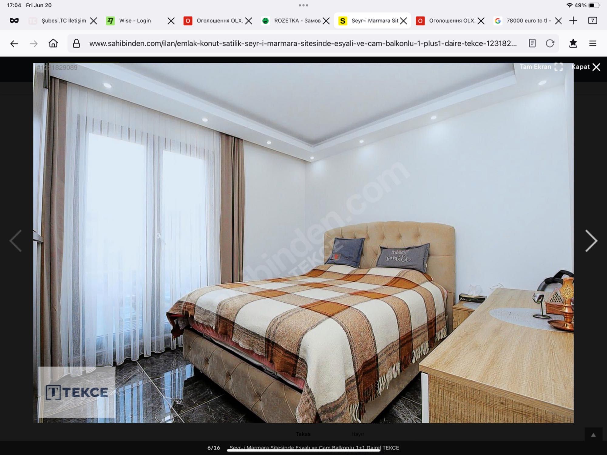 Продається мебльована Квартира 1+1 , 60м2,  50м моря