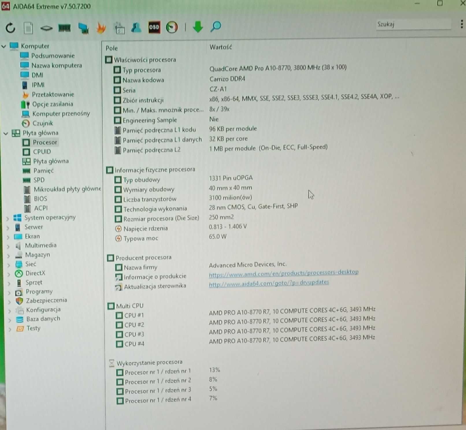 Komputer HP EliteDesk 705 G3 Procesor 3,8GHz 4 rdzenie Ram DDR4 16GB