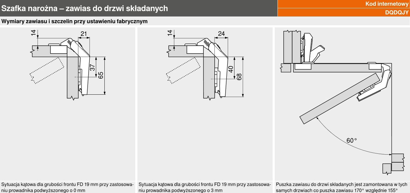Zawias Blum 79T8500 Do Szafki Narożnej Z Drzwiami Składanymi, 8 Sztuk