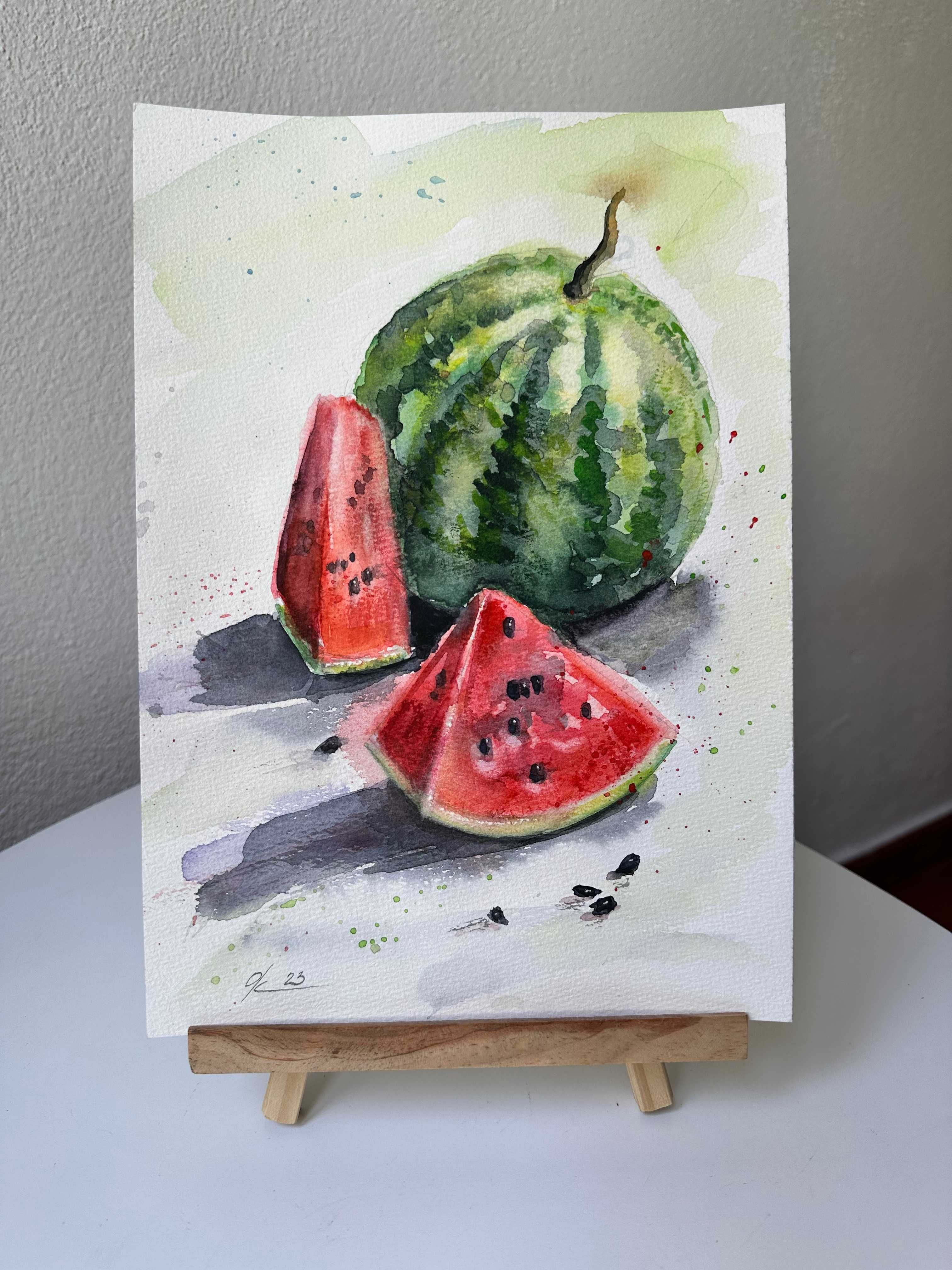 Pintura a aguarela com moldura. Melancia / framed Watermelon painting