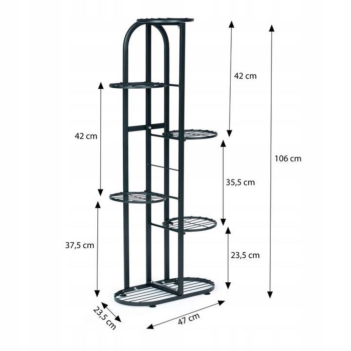 Nowy Metalowy STOJAK Kwietnik na kwiaty – 6 POZIOMÓW Czarny