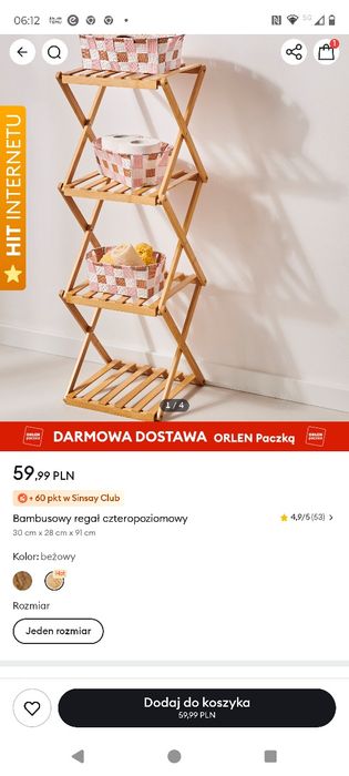 Bambusowy regał czteropoziomowy SINSAY