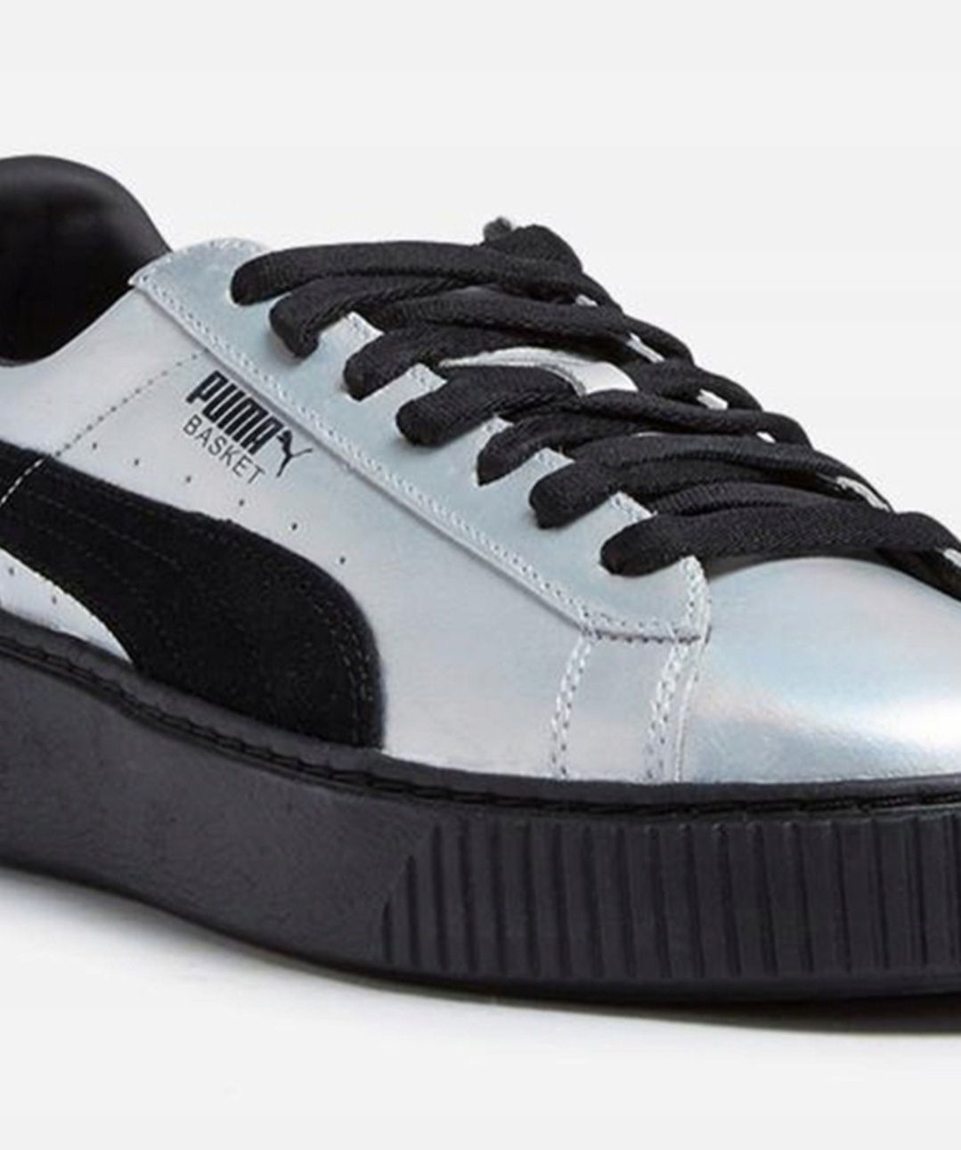 PUMA sneakersy trampki na platformie 37 37.5 skórzane srebrne silver