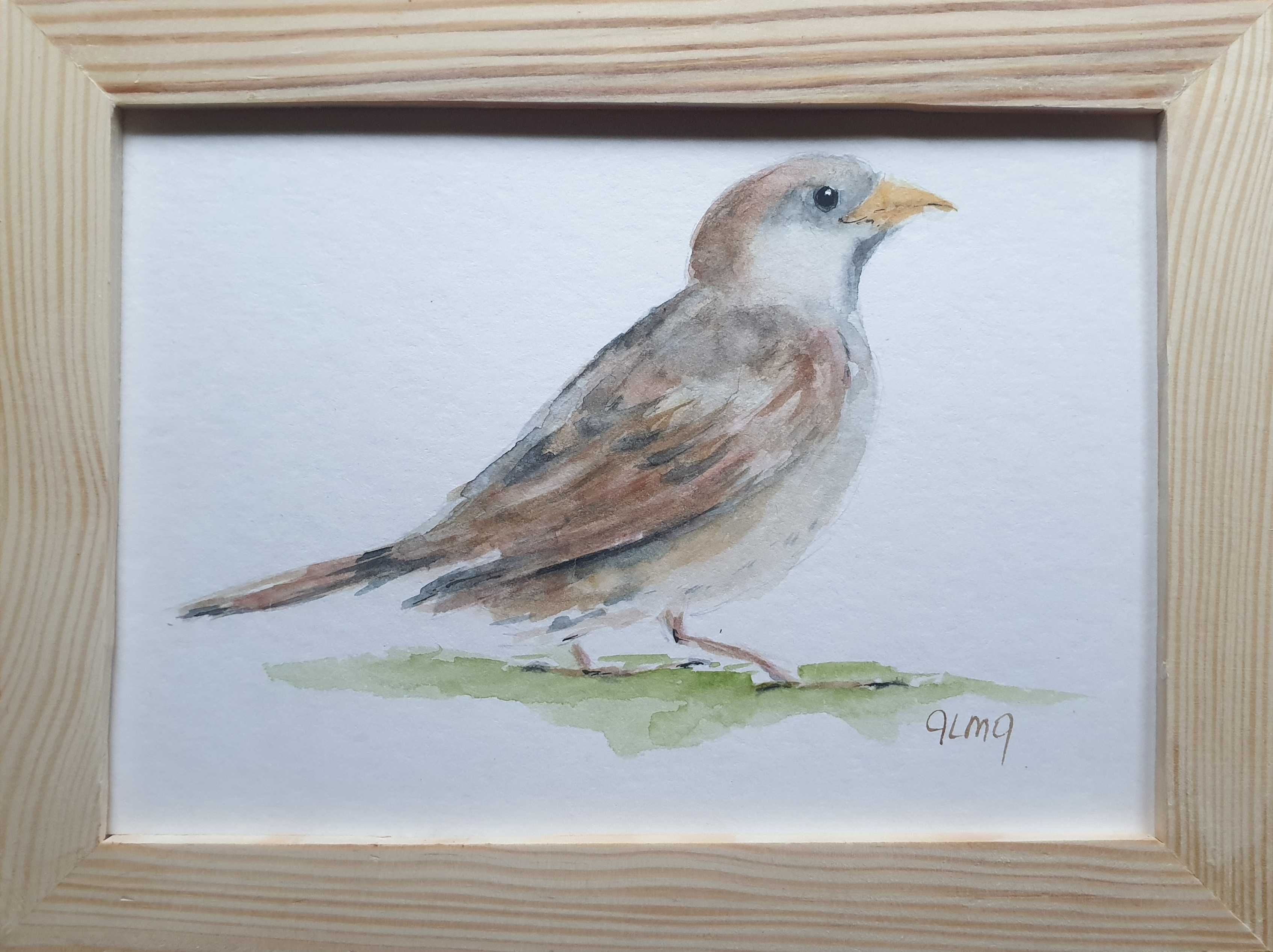 Obraz ręcznie malowany Wróbel ptaki +rama