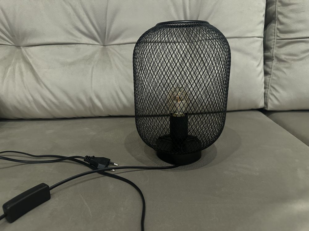 Lampka loft nocna czarna metalowa siatka