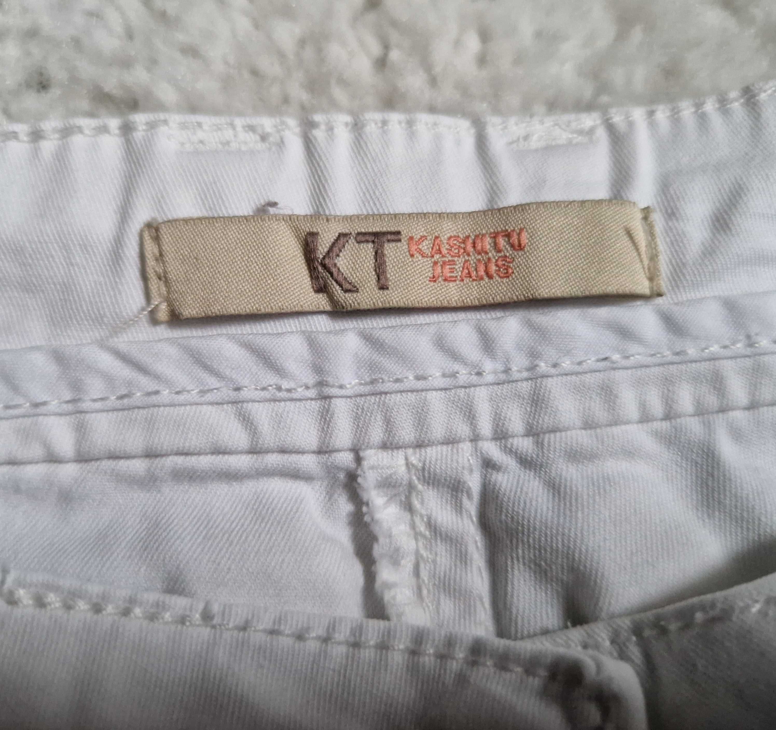 Biale klasyczne spodnie damskie do kostek KASHITU JEANS r. 38