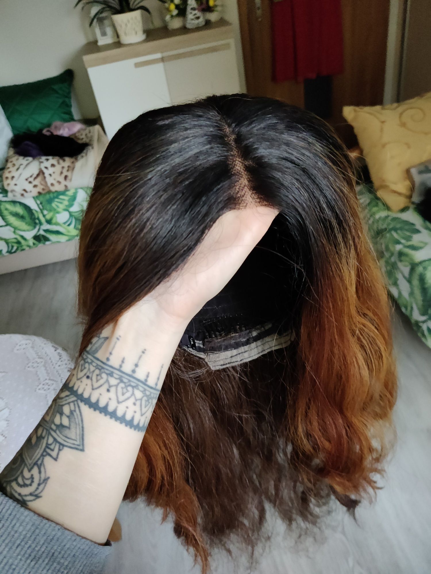 Peruka ombre brąz falowana lace front na siateczce