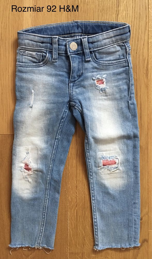 Spodnie jeansowe dżinsy skinny r.92 H&M z przetarciami