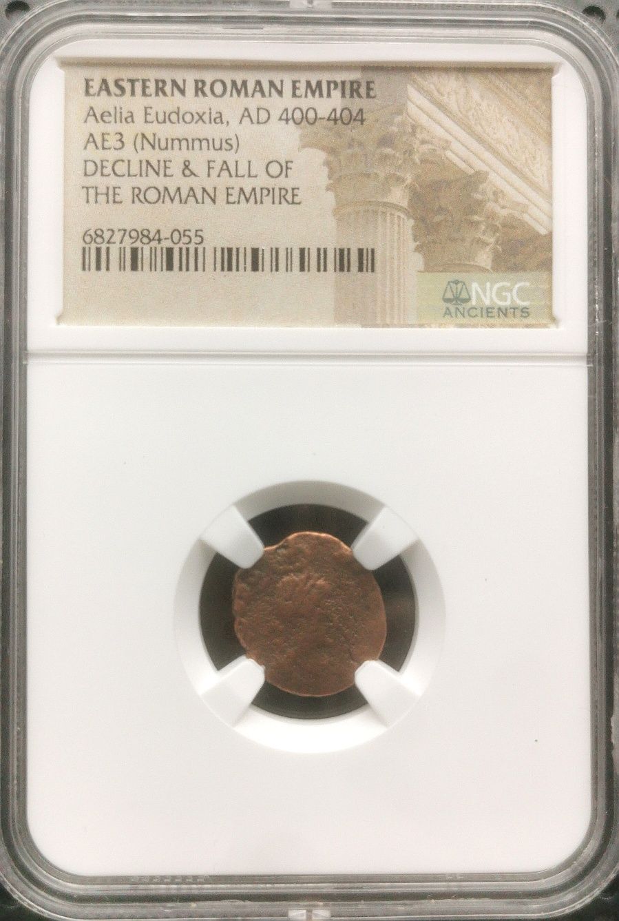 Oryginalna moneta Aelia Eudoxia Christogram Chi-Rho grading NGC