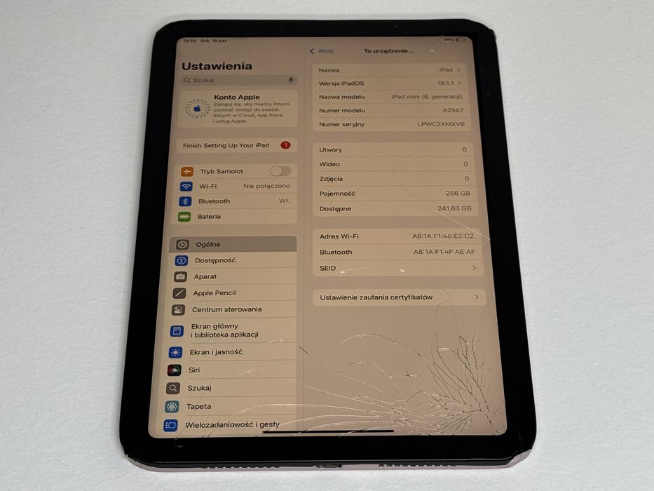 iPad mini 6 (A2567) - 256GB - zbity - faktura VAT 23%