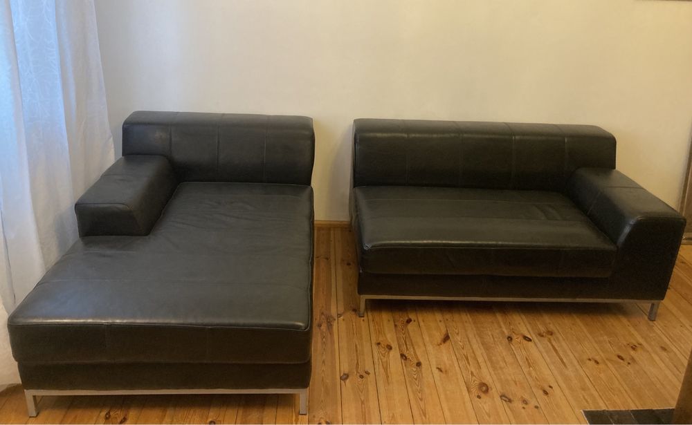 Piękna skórzana sofa z szezlongiem