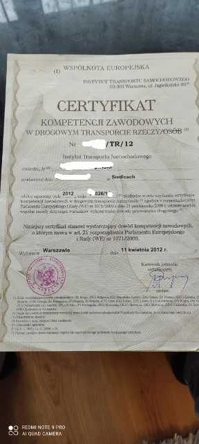 Użyczę certyfikat Kompetencji zawodowych