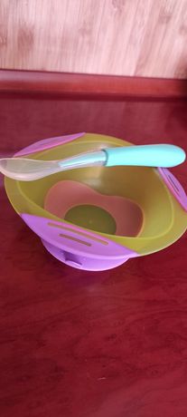 Тарелка на присоске + ложечка силиконовая, детская посуда, ложка