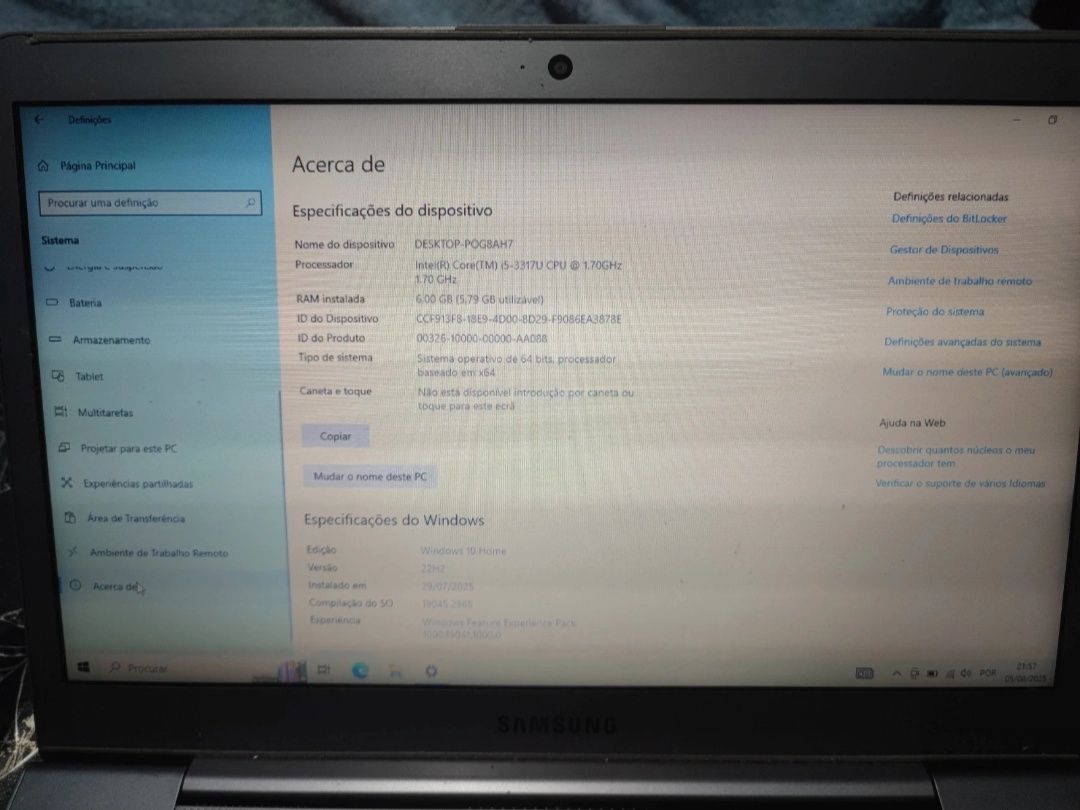 Notebook Samsung Ultra série 5