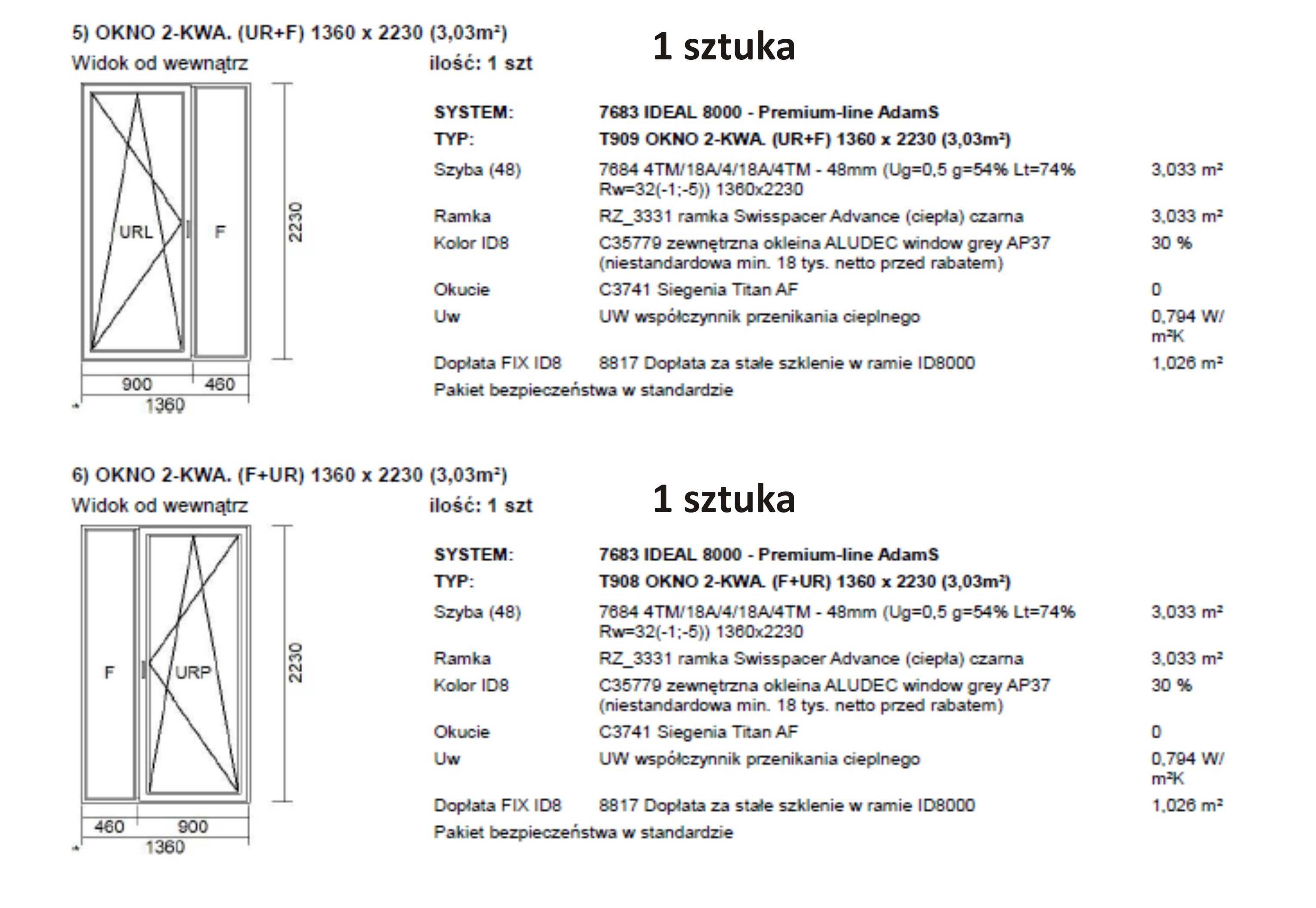 ••• okna PCV Adams, ALUDEC Window Grey, różne rozmiary, smartSlide •••