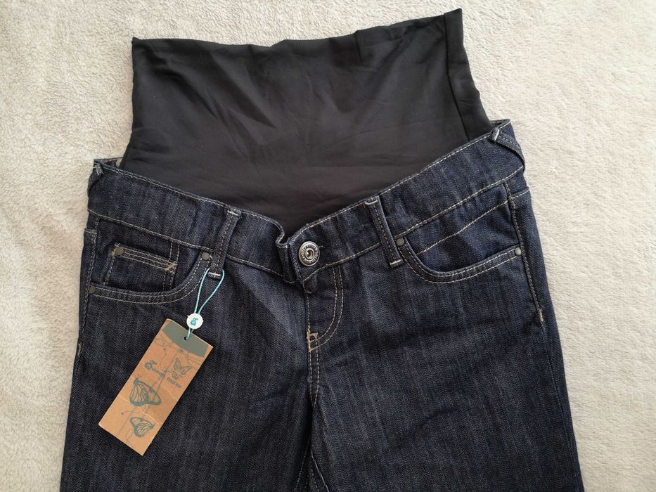 Nowe granatowe spodnie ciążowe  jeansowe jeansy Queen Mum ok. 36 - 38