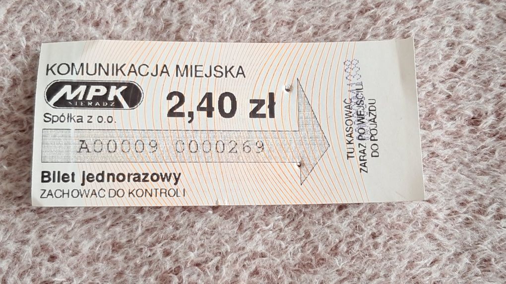 2 bilety MPK Sieradz – jednorazowe, skasowane, pamiątka kolekcjonerska