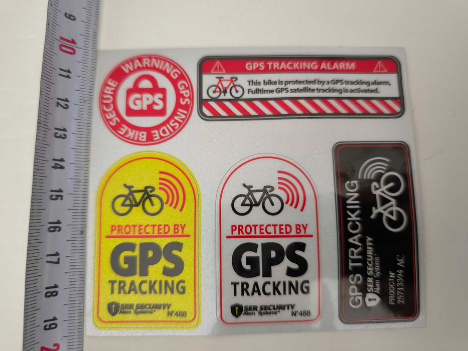 Naklejki ochronne GPS security kpl. 5 szt. rower, hulajnoga, motor