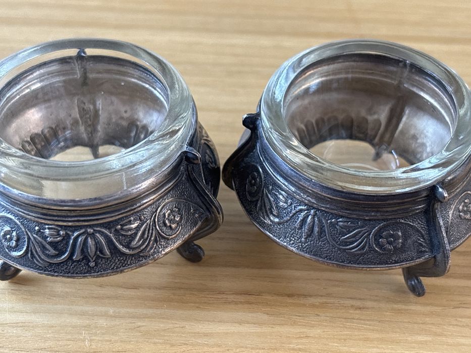 Stara posrebrzana ZSRR JUMMET solniczka z łżeczką - dwie sztuki!