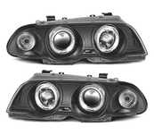 FARÓIS ANGEL EYES CCFL PARA BMW E46 98-01 FUNDO PRETO H1 H1