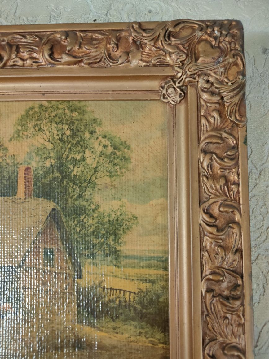 Quadro antigo com moldura em madeira.