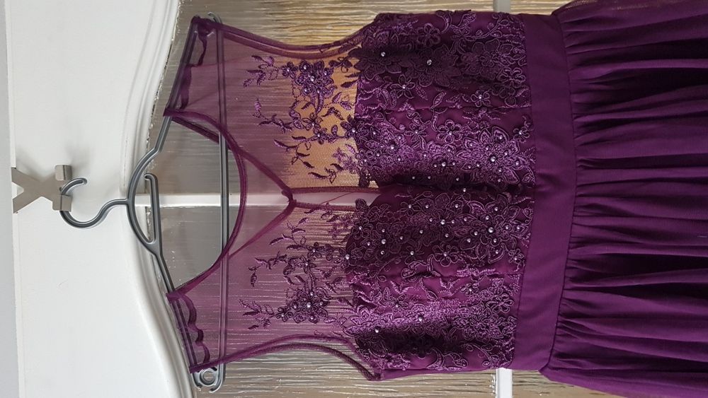 Sukienka koktajlowa fioletowa śliwkowa