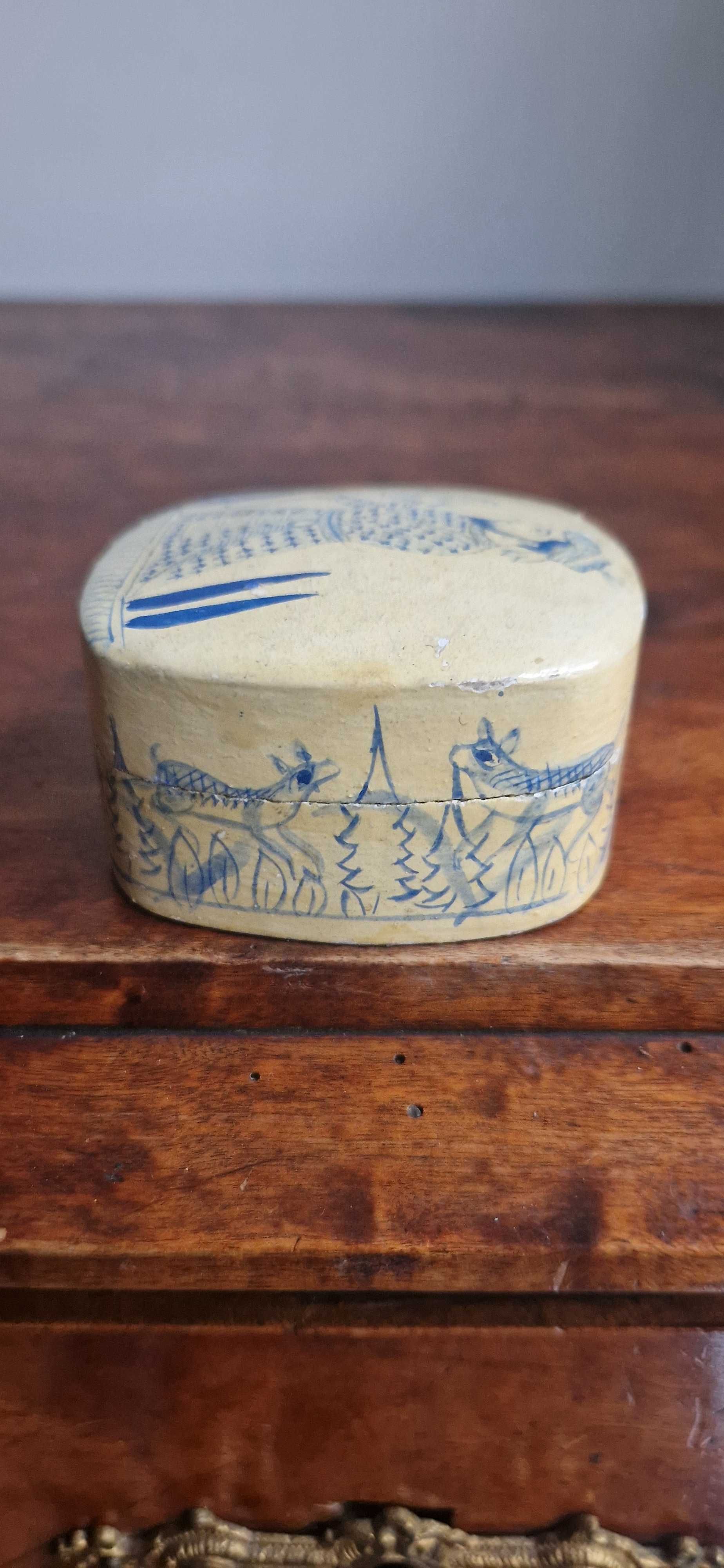 Puzderko pudełko paper mache Persja Sokolnik antyk XIX/XX dekor orient