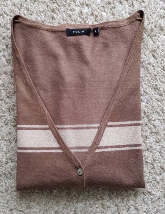 Sweterek w paski golf komplet wiskoza brązowy