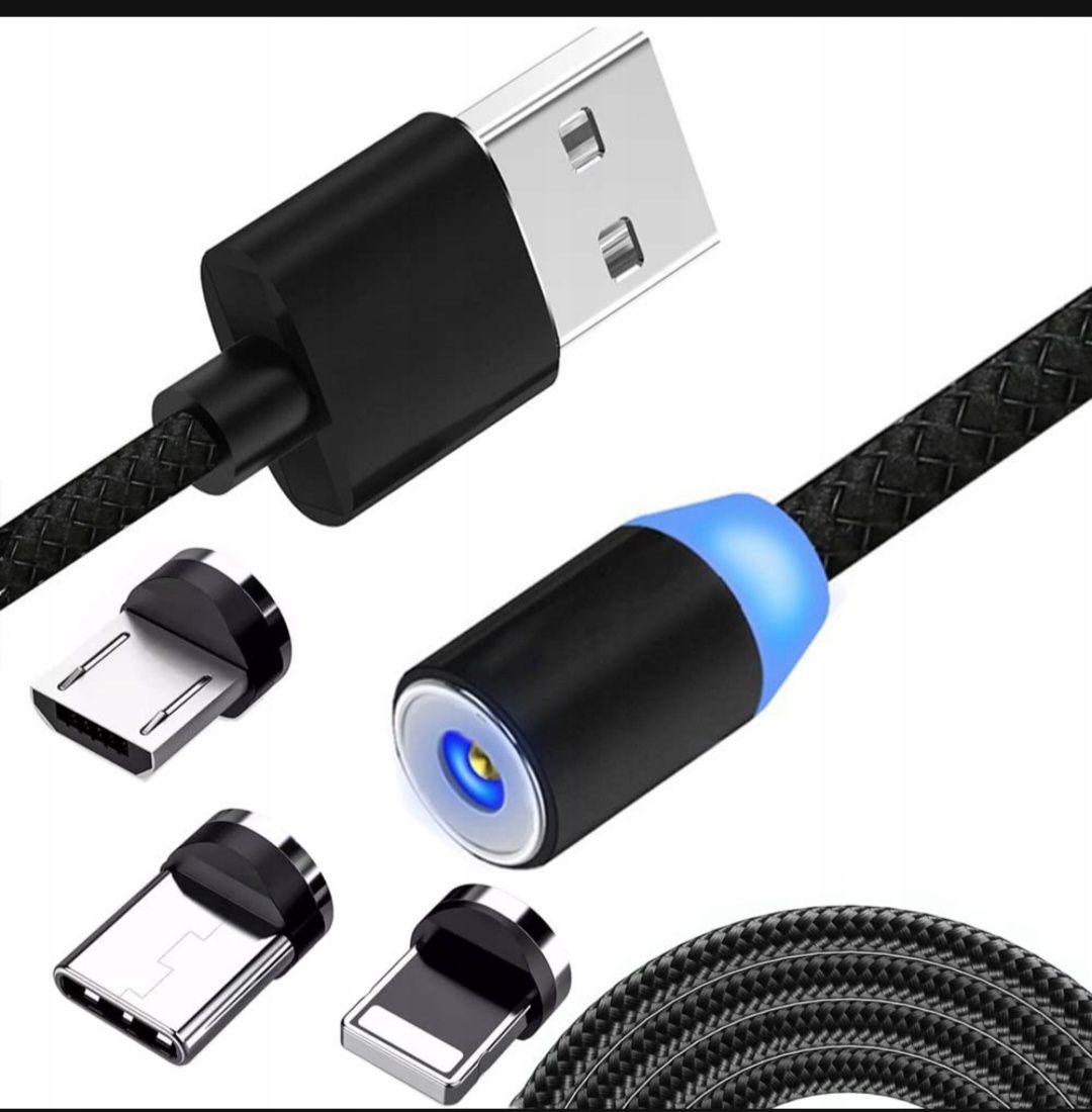 Kabel magnetyczny 3w1 DO IPHONE MICRO USB TYP-C 1m