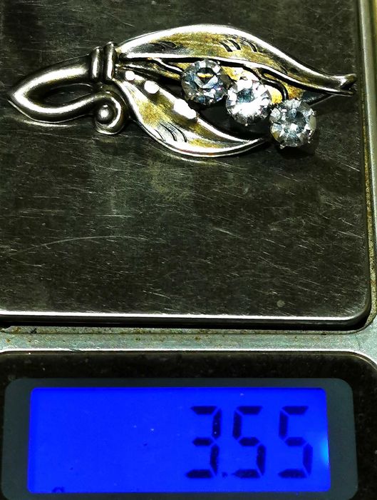 Брошь Ландыши, 875 голова, Горный хрусталь Русская красавица.