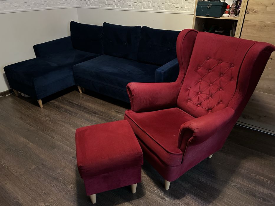 Narożnik + fotel uszak + podnożek