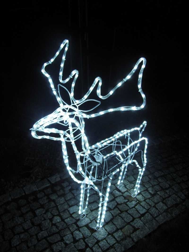 Renifer świecący 120cm z ruchomą głową gruby wąż świetlny biały zimny