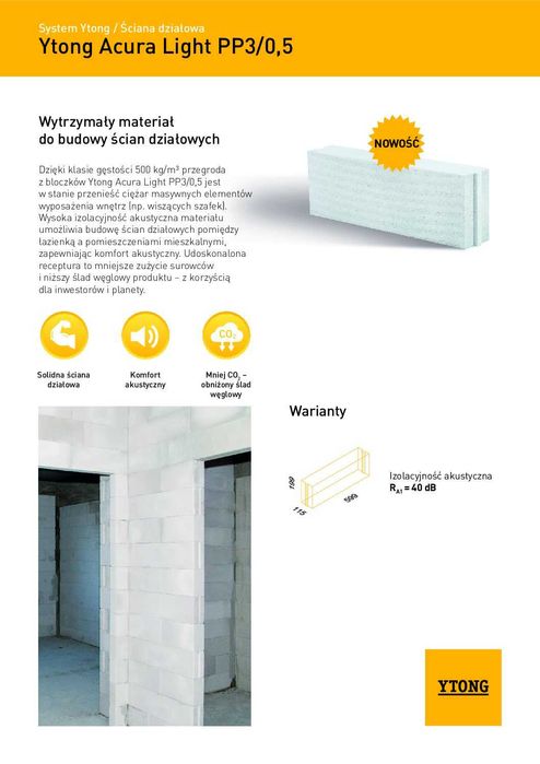 Bloczek Ytong Acura Light PP3/0,5 S 11,5 cm