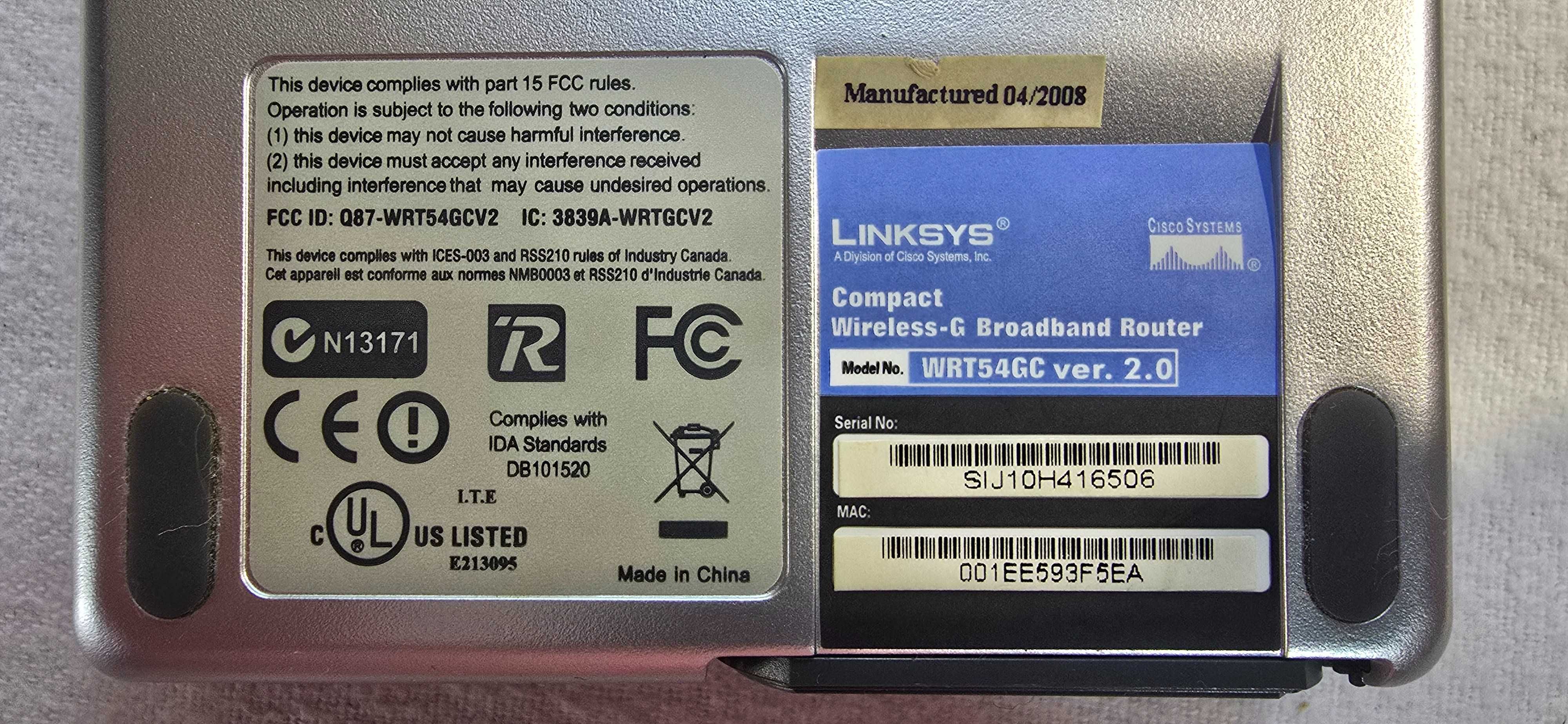Router Linksys WRC54GC Ver. 2.0