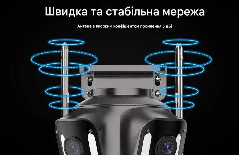ПОТРІЙНА камера 3в1 ICSEE поворотна відеонагляд 12МП вулична нічна PTZ