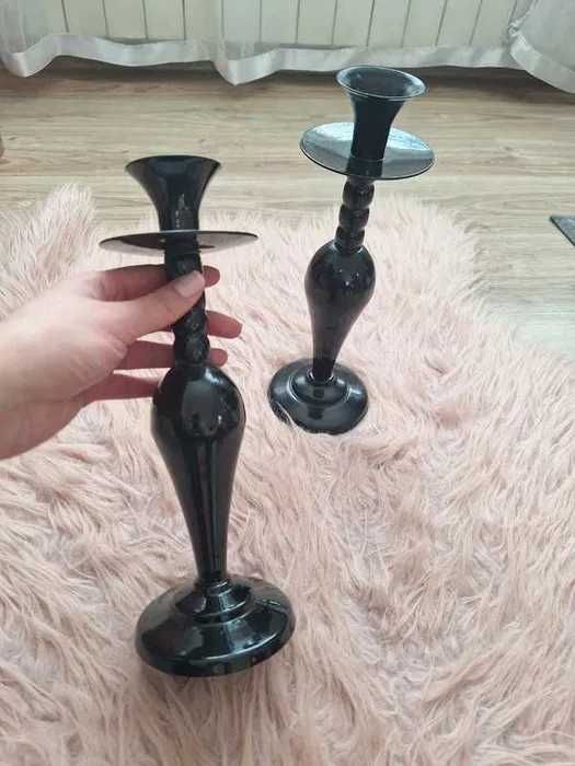 Śliczne czarne metalowe świeczniki classy 2 sztuki zestaw dekoracja