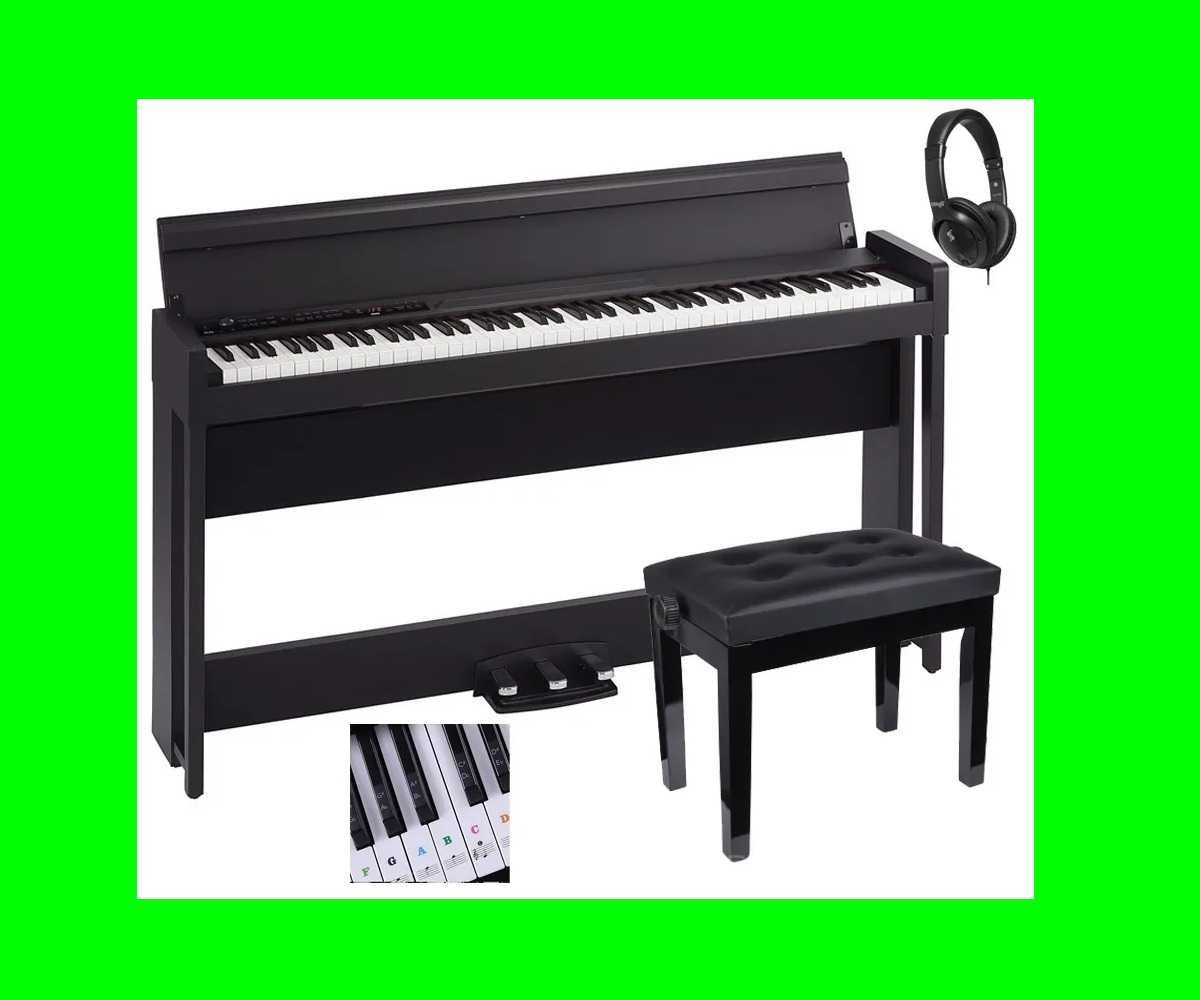 KORG C1 Air Czrne Pianino zamykane + Ławka Słuchawki Naklejki | Zestaw