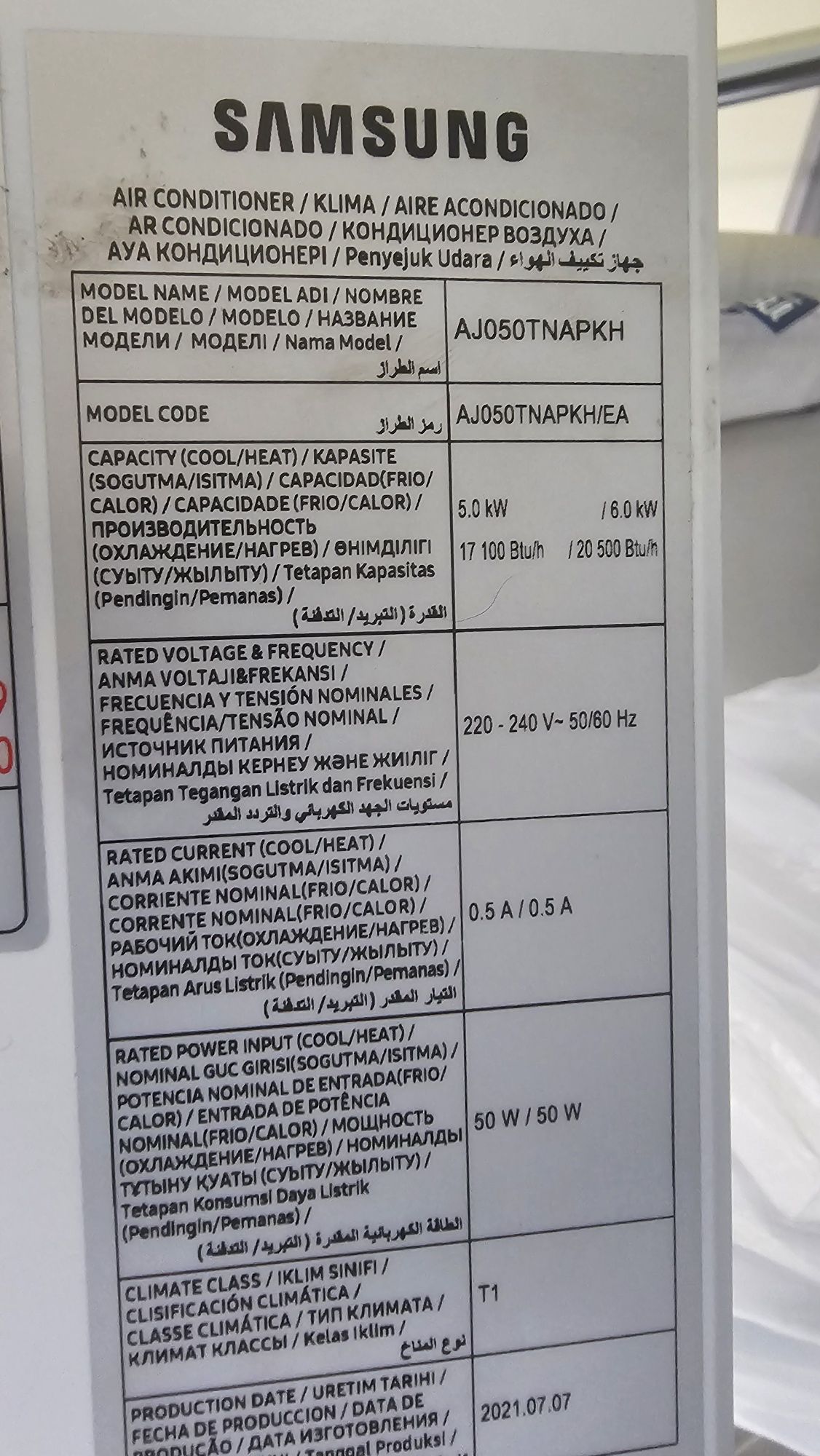 Настенный внутренний блок Samsung GEO WindFree WiFi AJ050TNAPKH/EA 5.0